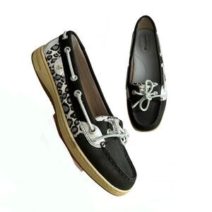 SPERRY Top-Sider Black Silver Cheetah Slip Ons 8M